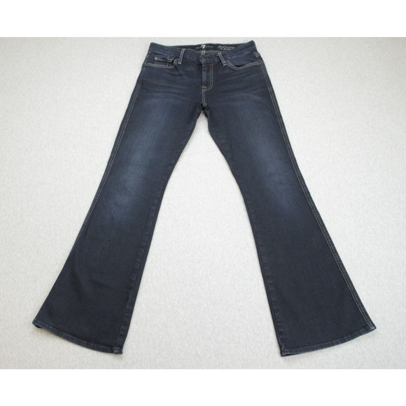 7 For All ManKind Jeans Womens 27 Blue Cotton Blend Stretch Flared Leg A Pocket - Picture 1 of 7